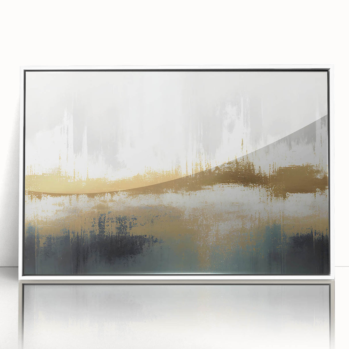 Framed wall art featuring an abstract design with colorful strokes and lines, set against a white background, perfect for modern home decor.