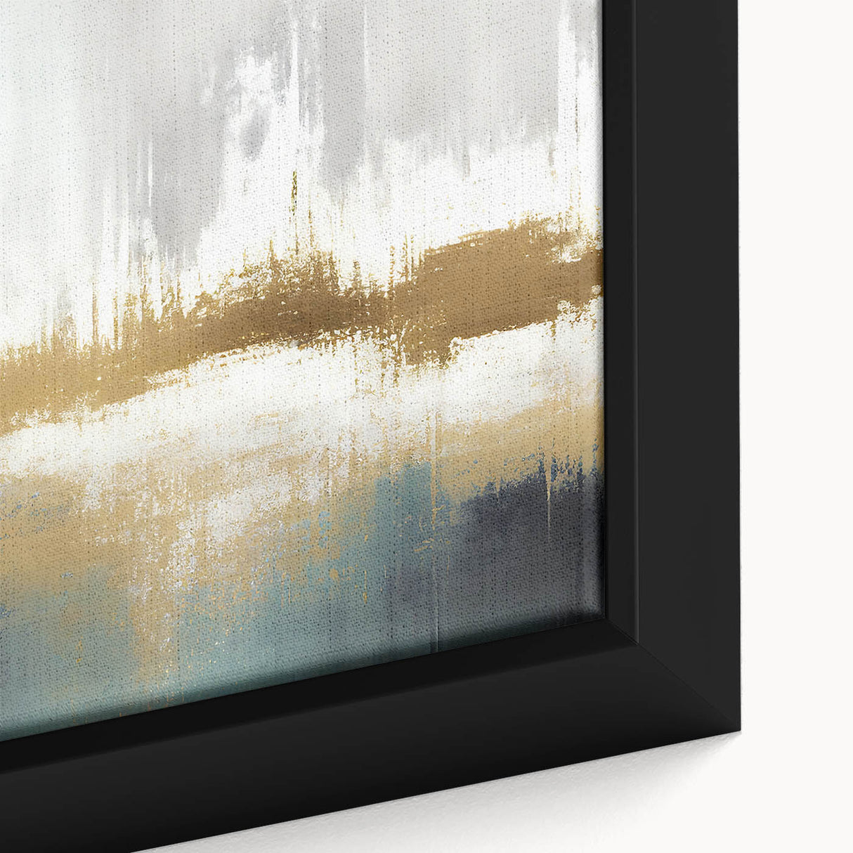 Close-up of a framed canvas showcasing an abstract strokes and lines design in vibrant colors, perfect for modern home decor or office wall art. The artwork features dynamic shapes and textures, adding a contemporary touch to any space.