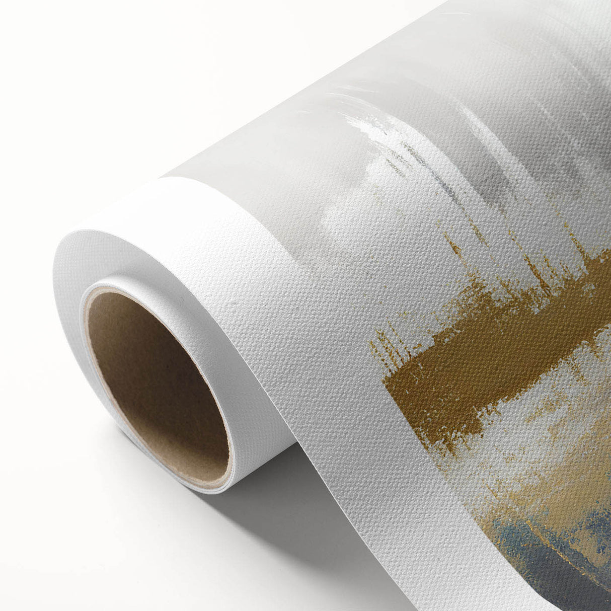 Abstract wall art design featuring colorful strokes and lines on rolled canvas, ideal for modern home decor. Perfect for adding a vibrant touch to any room.