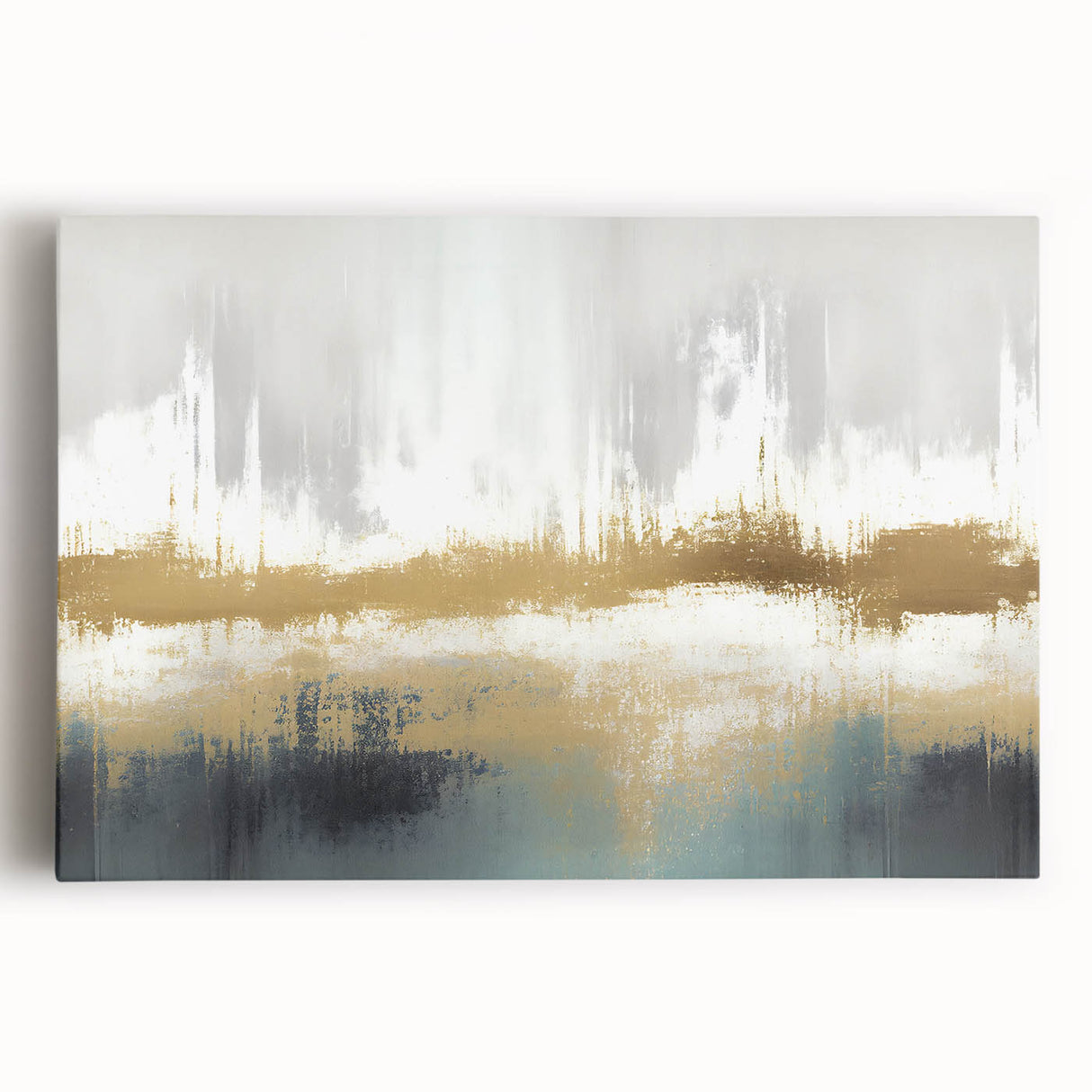 Abstract strokes and lines in vibrant colors create a modern wall art design on stretched canvas, ideal for contemporary home decor. The piece showcases a dynamic interplay of hues, enhancing any living space with its artistic flair.