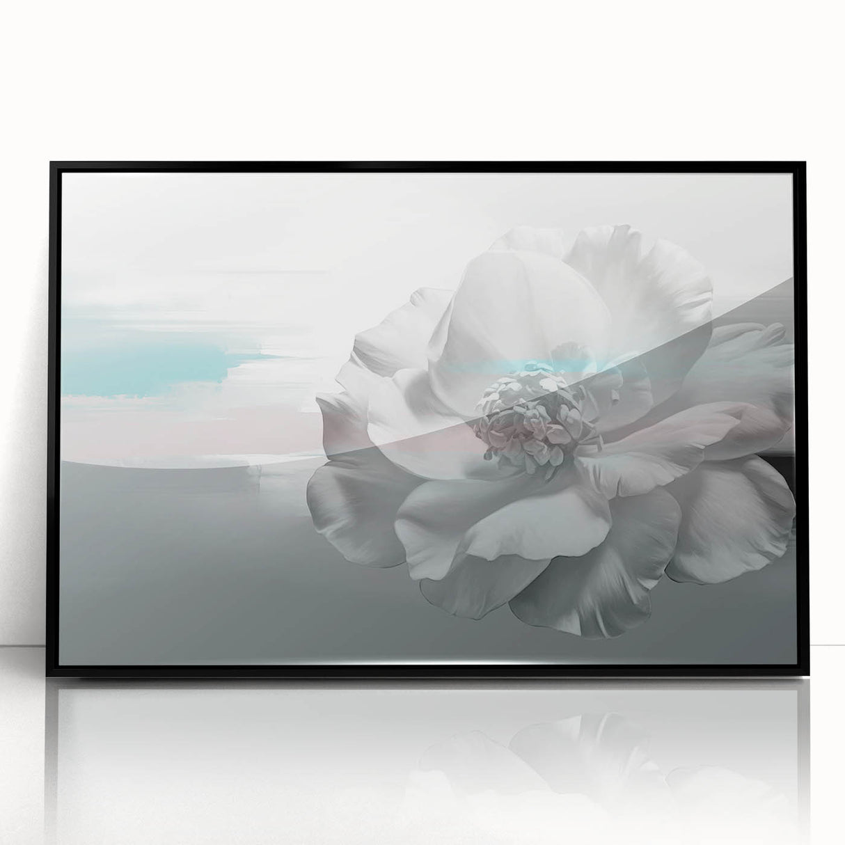 Framed wall art featuring an abstract design of colorful strokes and lines in a modern style, set in a sleek black frame, perfect for contemporary decor.