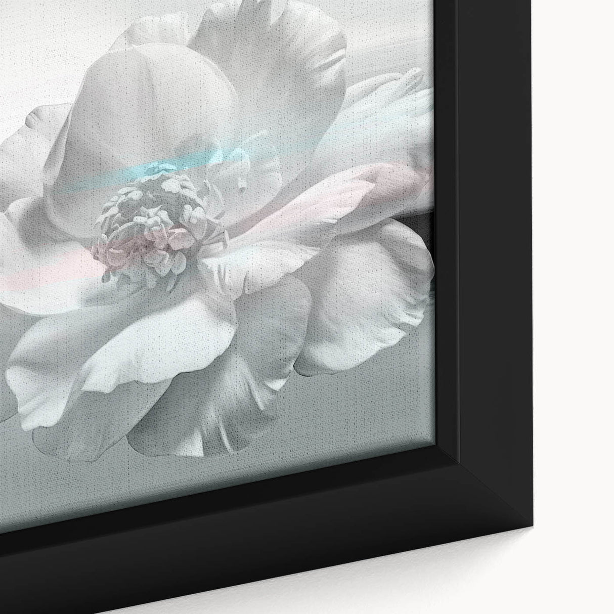 Framed canvas artwork showcasing a vibrant abstract design featuring colorful strokes and lines, ideal for modern home decor, with a close-up view emphasizing texture and detail.