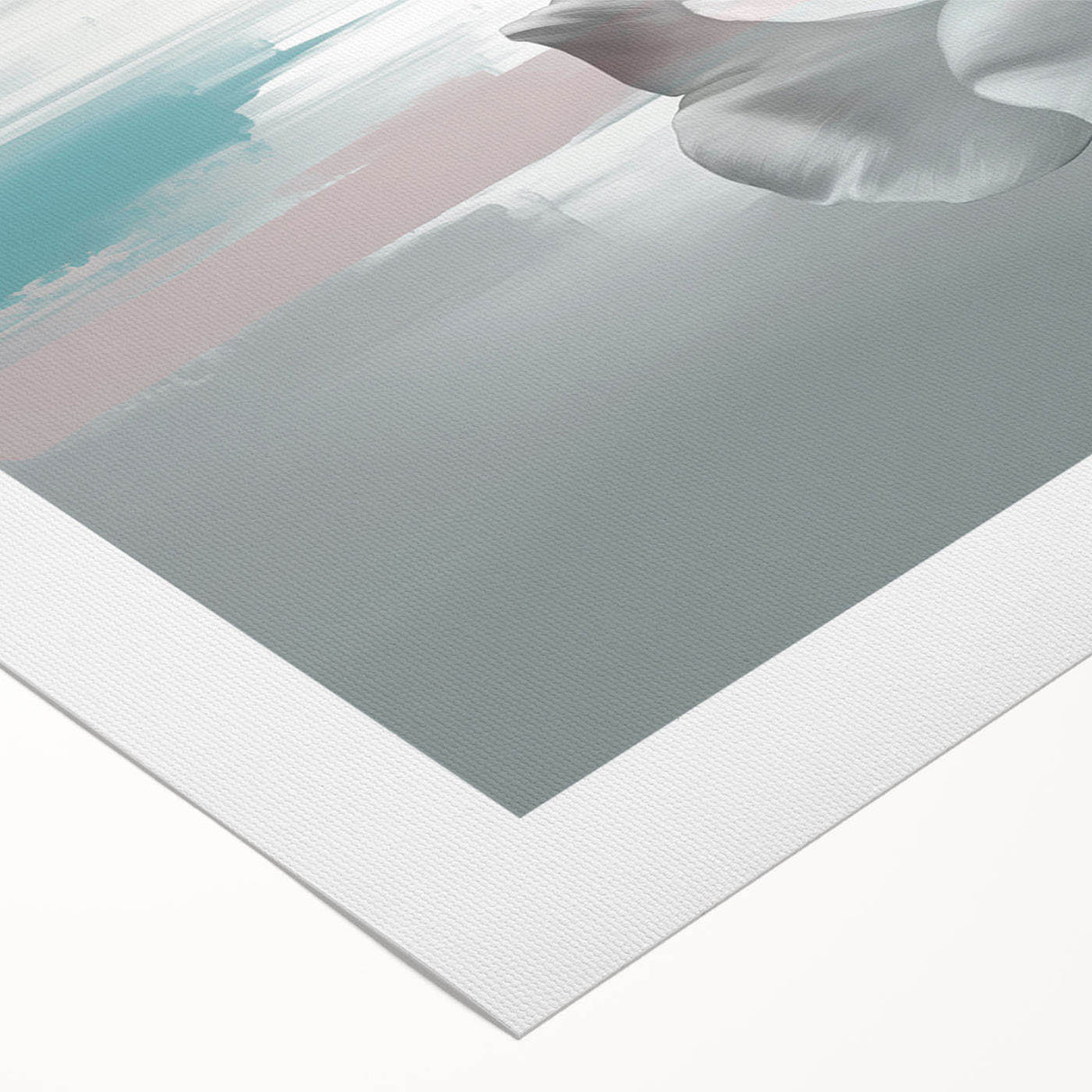 Abstract wall art featuring vibrant strokes and lines in shades of blue, gold, and white, perfect for modern decor. This rolled canvas design adds a contemporary touch to any space.