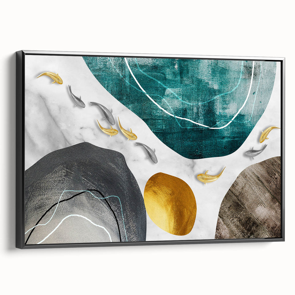 Framed abstract wall art showcasing dynamic strokes and lines in black and white, highlighting modern design elements for contemporary home decor.