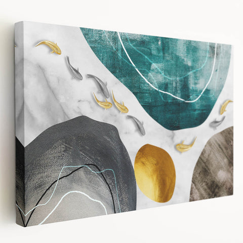 Abstract wall art featuring dynamic strokes and lines in vibrant colors, showcased on a stretched canvas with a side view, perfect for modern decor.