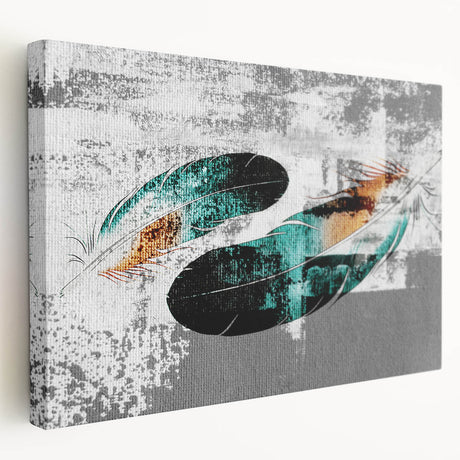 Stretched canvas wall art featuring an abstract design of colorful strokes and lines, showcasing vibrant hues of blue, orange, and yellow, ideal for modern decor.