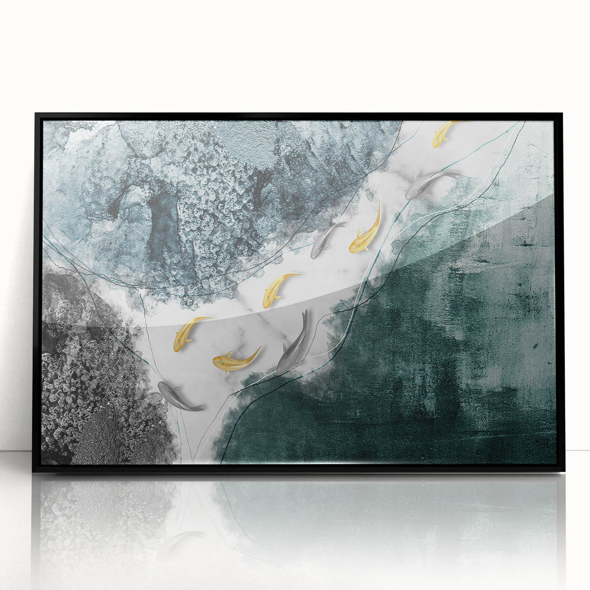 Framed wall art featuring an abstract design of colorful strokes and lines in a sleek black frame, perfect for modern home decor and art enthusiasts.