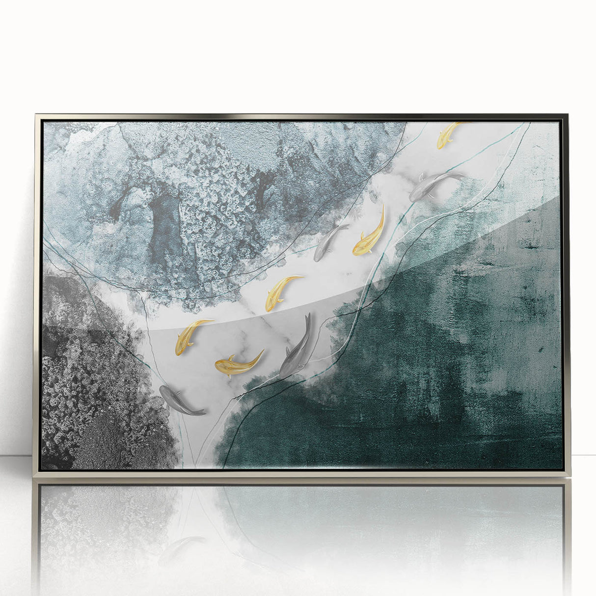 Framed acrylic wall art showcasing an abstract design of strokes and lines in silver tones, ideal for modern decor. Perfect for enhancing living spaces with contemporary elegance.