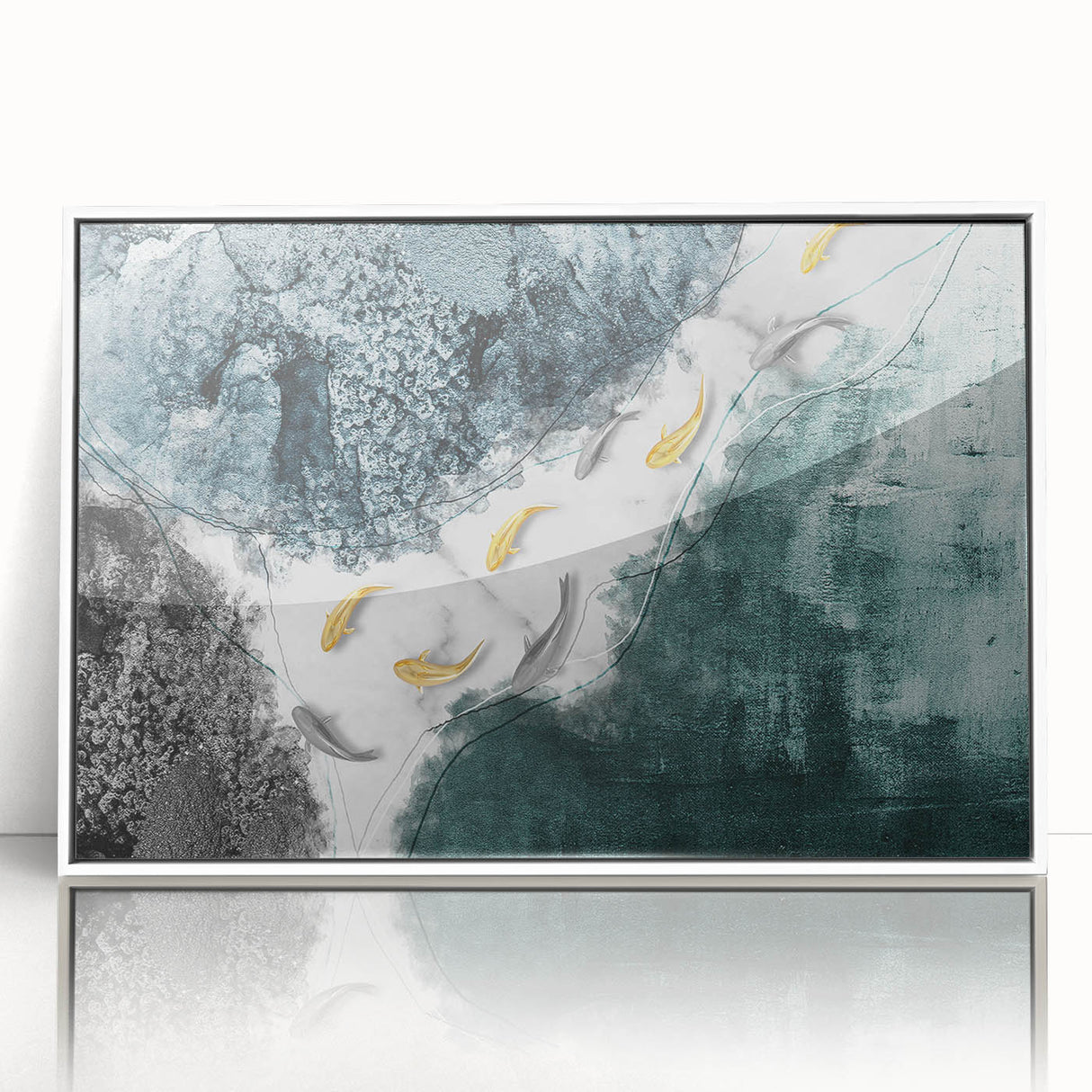 Framed wall art featuring an abstract strokes and lines design in vibrant colors, showcasing a modern aesthetic. The artwork is displayed in a sleek white frame, perfect for enhancing contemporary decor.