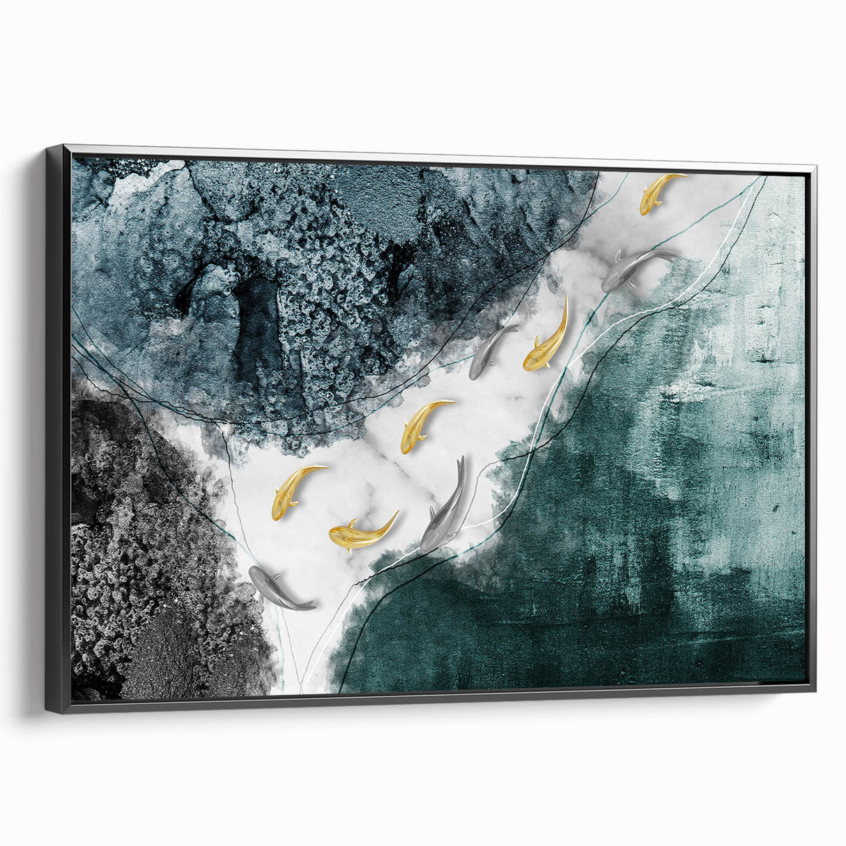 Framed canvas wall art showcasing an abstract design with bold strokes and lines in black, offering a modern aesthetic for contemporary decor.