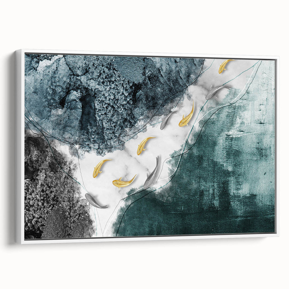 Framed abstract wall art showcasing dynamic strokes and lines in muted colors, presented in a sleek white frame, ideal for modern home decor.