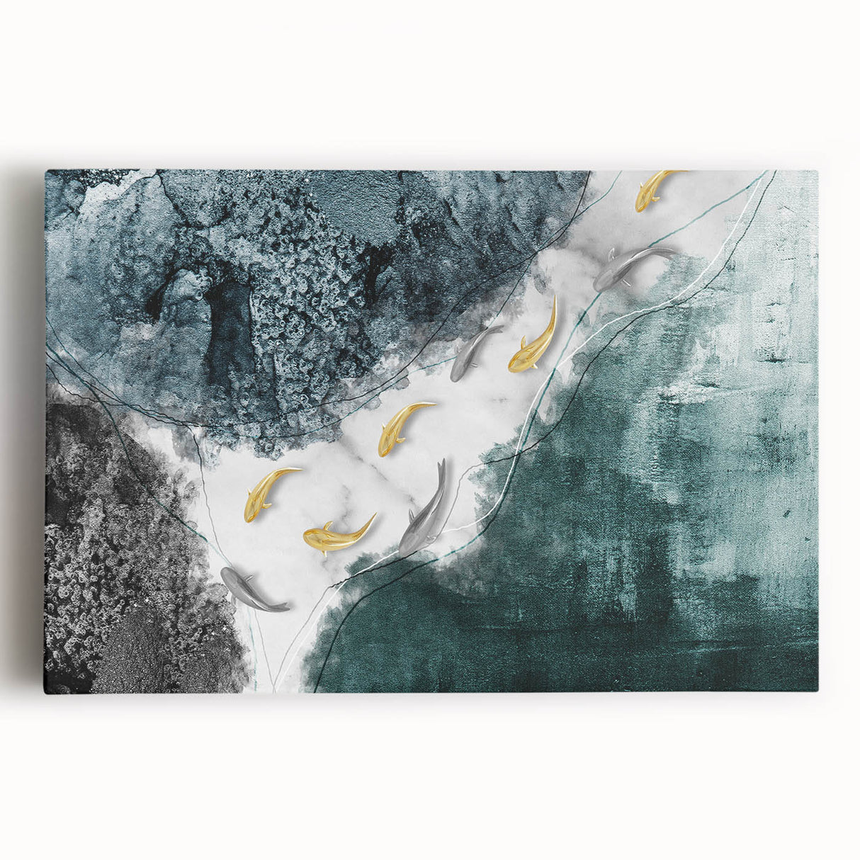 Abstract wall art featuring vibrant strokes and lines on a stretched canvas, showcasing a dynamic blend of colors in a modern design ideal for contemporary decor.