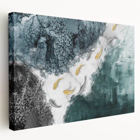 Stretched canvas wall art showcasing an abstract design of colorful strokes and lines, featuring vibrant hues of blue, orange, and yellow, ideal for modern decor.