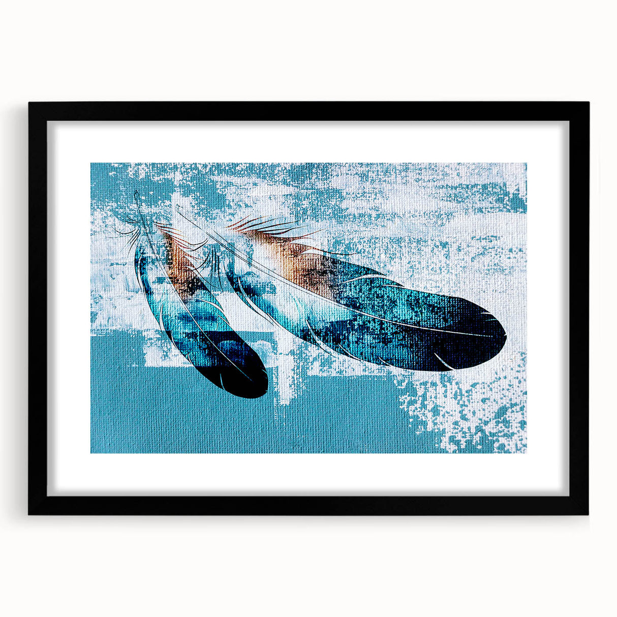 Abstract wall art featuring a modern design of colorful strokes and lines, framed with a black mat, perfect for contemporary home decor. Ideal for enhancing living spaces with artistic flair.