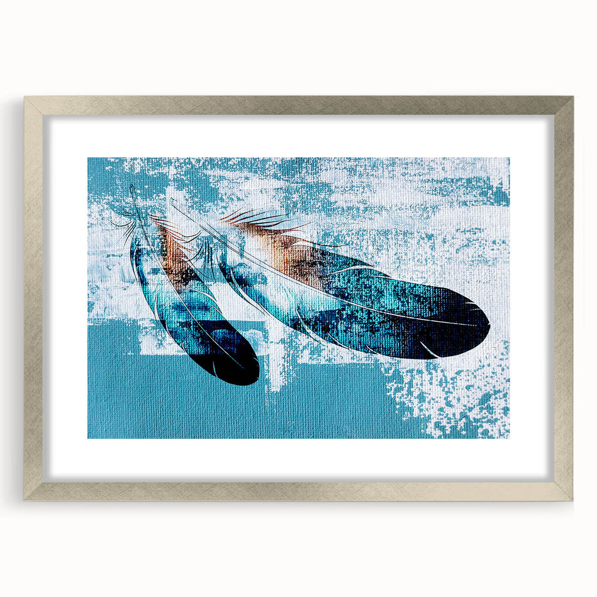 Abstract wall art featuring intricate strokes and lines in a modern design, displayed in a silver frame with a mat, ideal for contemporary decor.