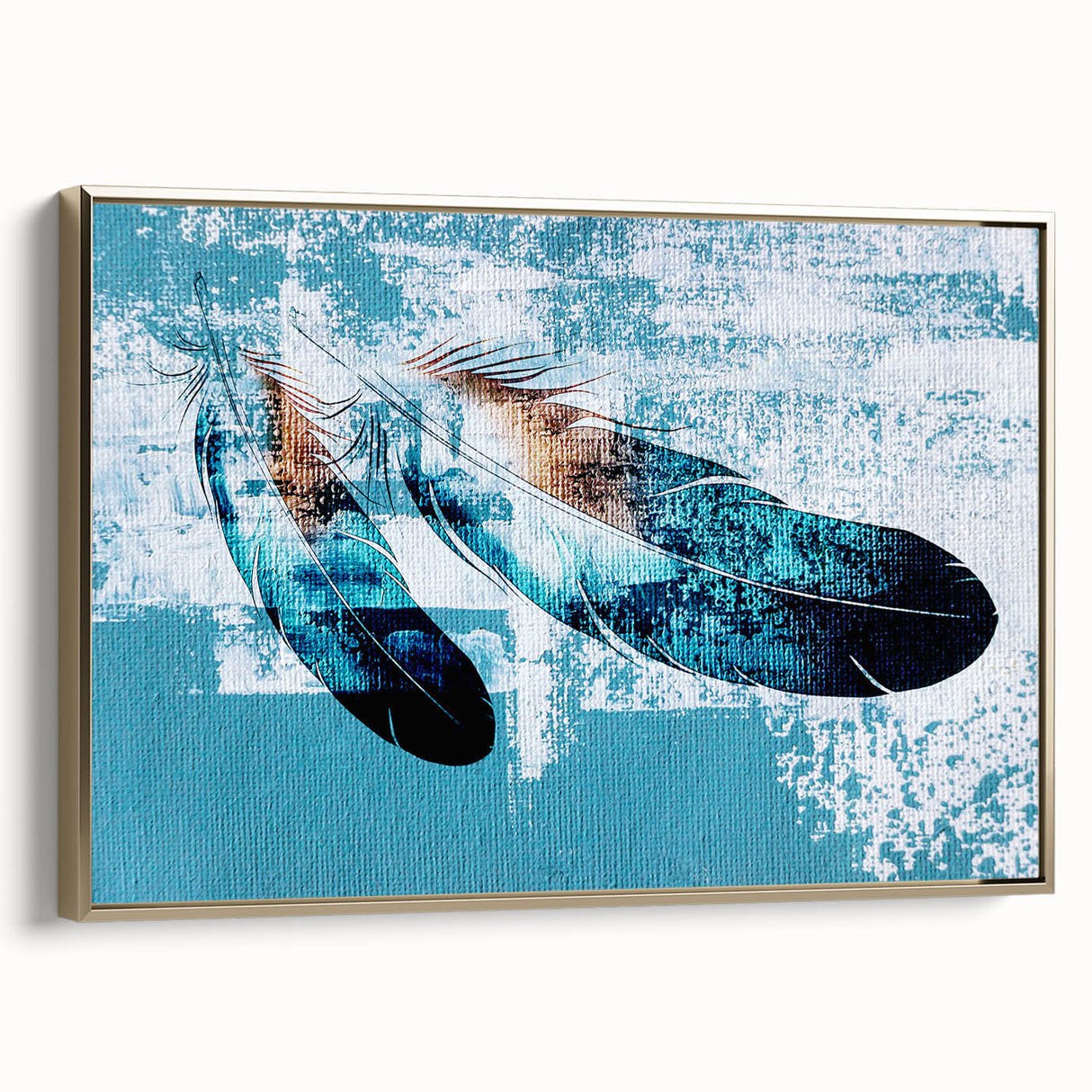 Framed canvas wall art showcasing an abstract design of strokes and lines in gold tones, adding elegance to modern interiors, perfect for home decor.