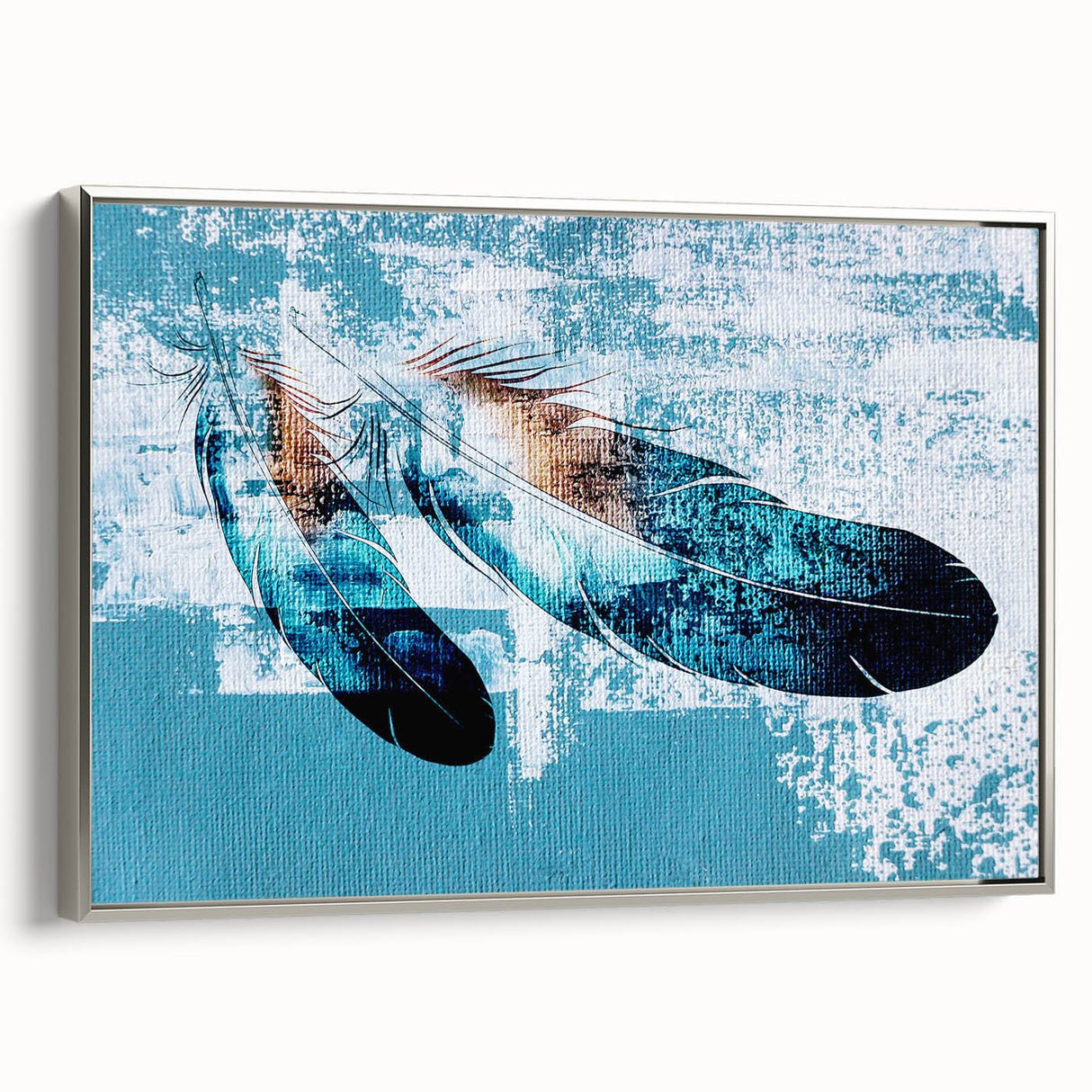 Framed wall art featuring an abstract design of colorful strokes and lines, displayed with a silver frame, enhancing modern home decor aesthetics.