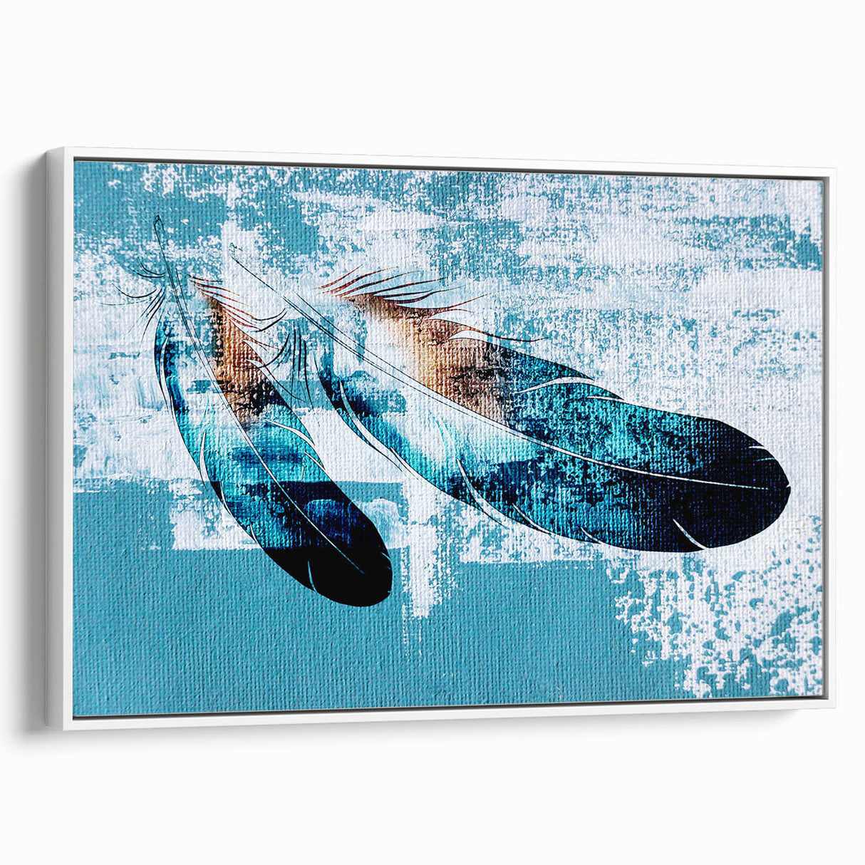 Framed canvas wall art showcasing an abstract design with colorful strokes and lines, set against a white background, enhancing modern home decor aesthetics.