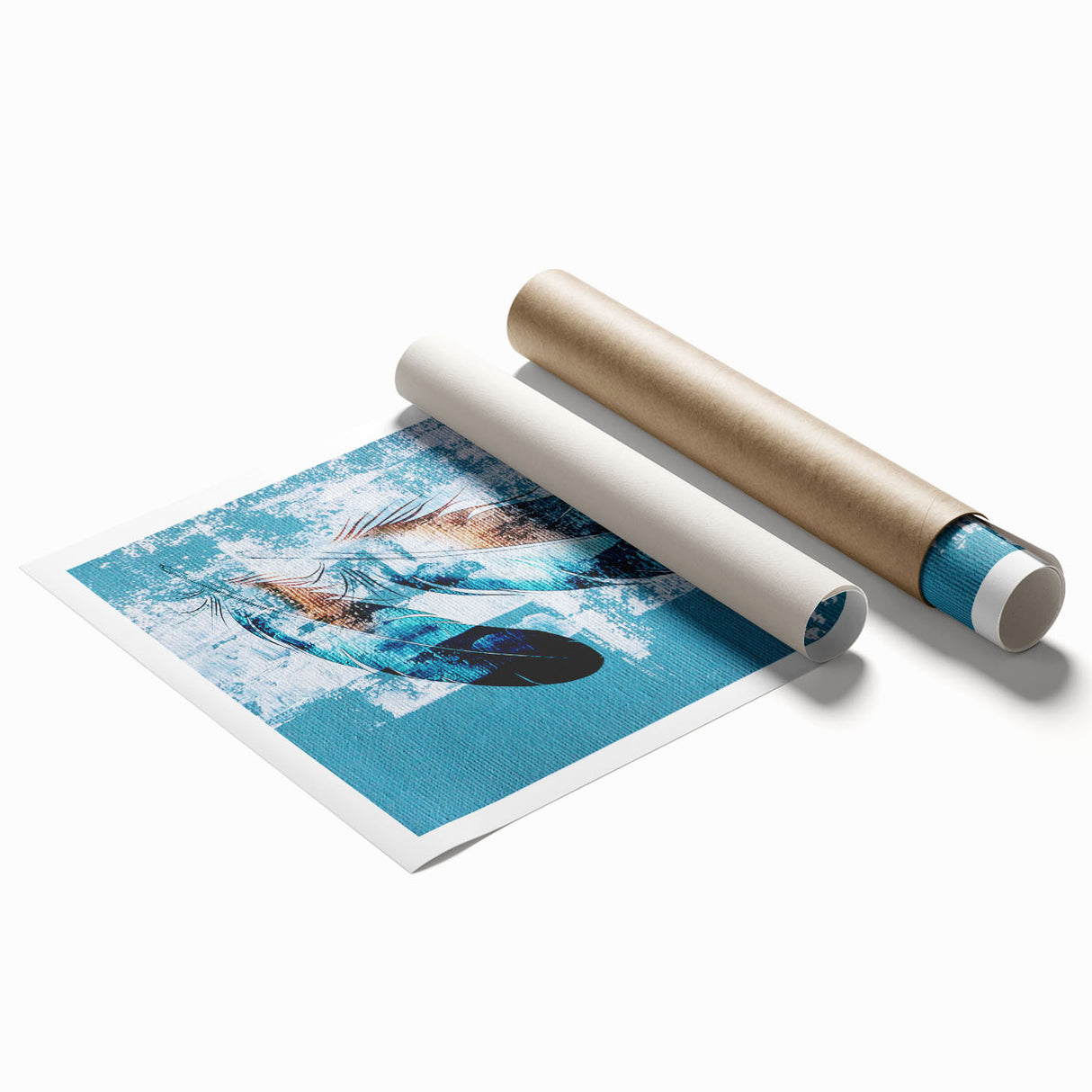 Abstract wall art print showcasing colorful strokes and lines in vibrant hues, ideal for modern decor, presented as a rolled canvas in protective packaging.