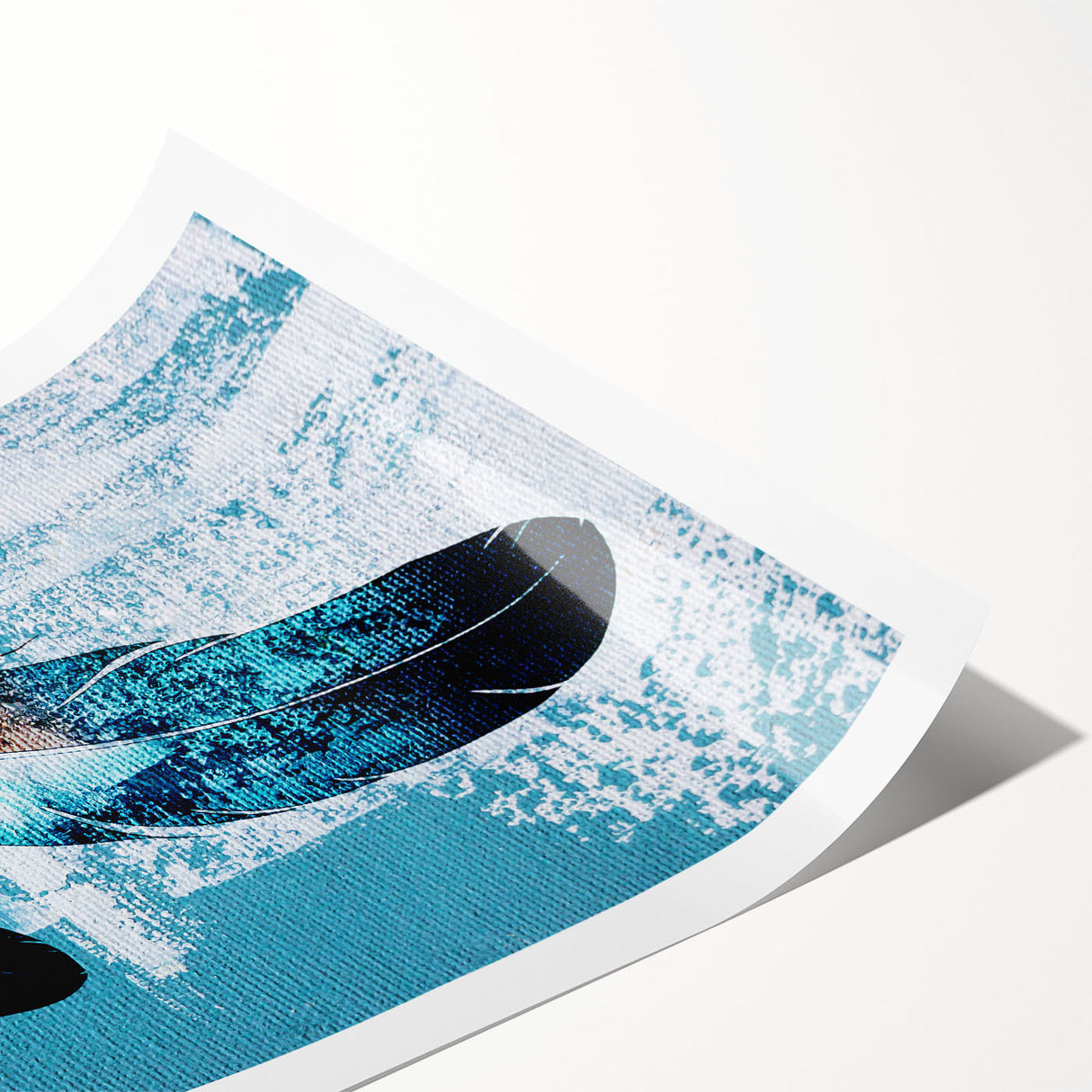 Abstract wall art print showcasing vibrant strokes and lines in shades of blue, orange, and yellow, rolled for easy display and shipping, perfect for modern decor.