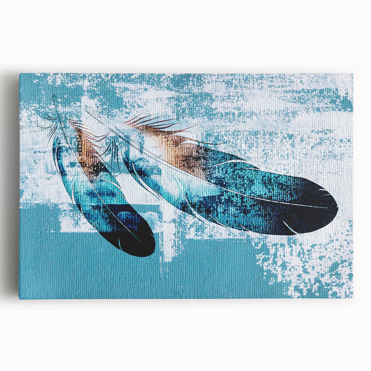 Abstract canvas wall art featuring vibrant strokes and lines in a dynamic composition, showcasing bold colors like blue, orange, and yellow, perfect for modern decor.