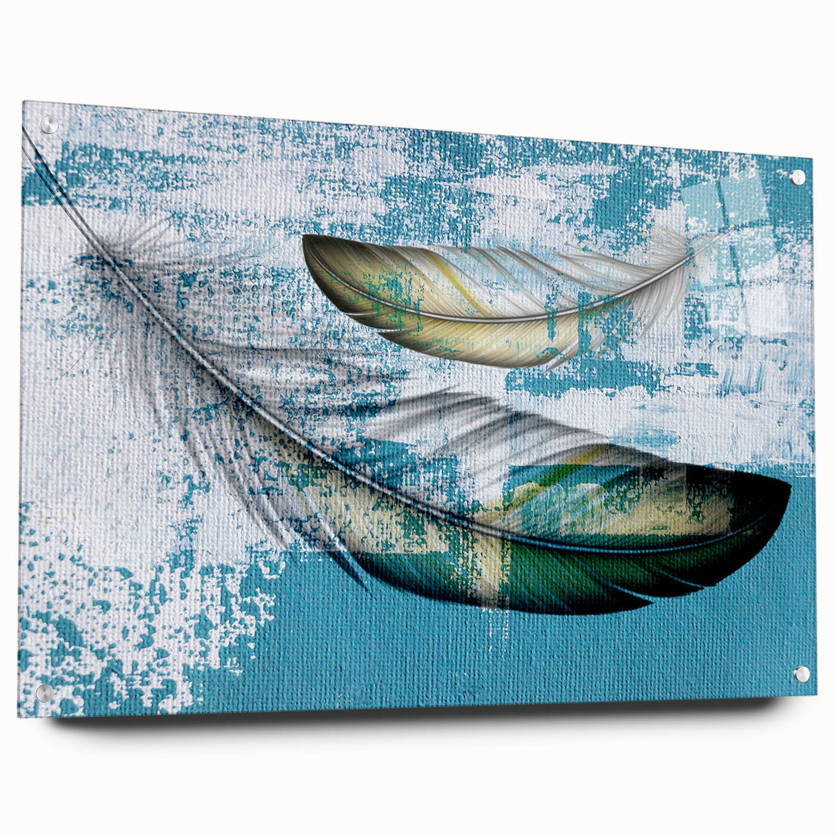 Abstract wall art featuring colorful strokes and lines in a contemporary design, displayed in a side view with pins securing it, perfect for modern decor.