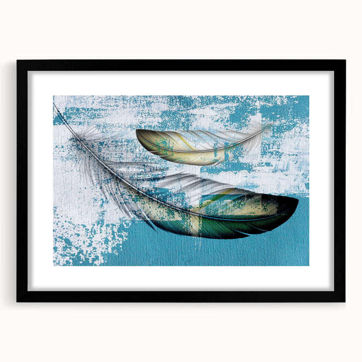 Abstract strokes and lines design wall art in a black frame with matting, showcasing modern artistic elements perfect for contemporary home decor.