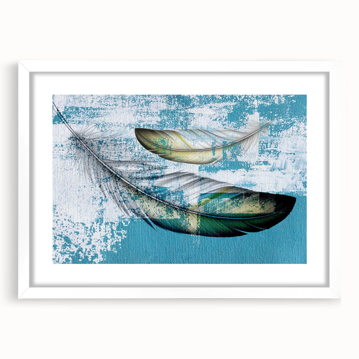 Abstract strokes and lines design in a modern frame, featuring a white mat, showcasing vibrant colors and artistic flair suitable for contemporary home decor.