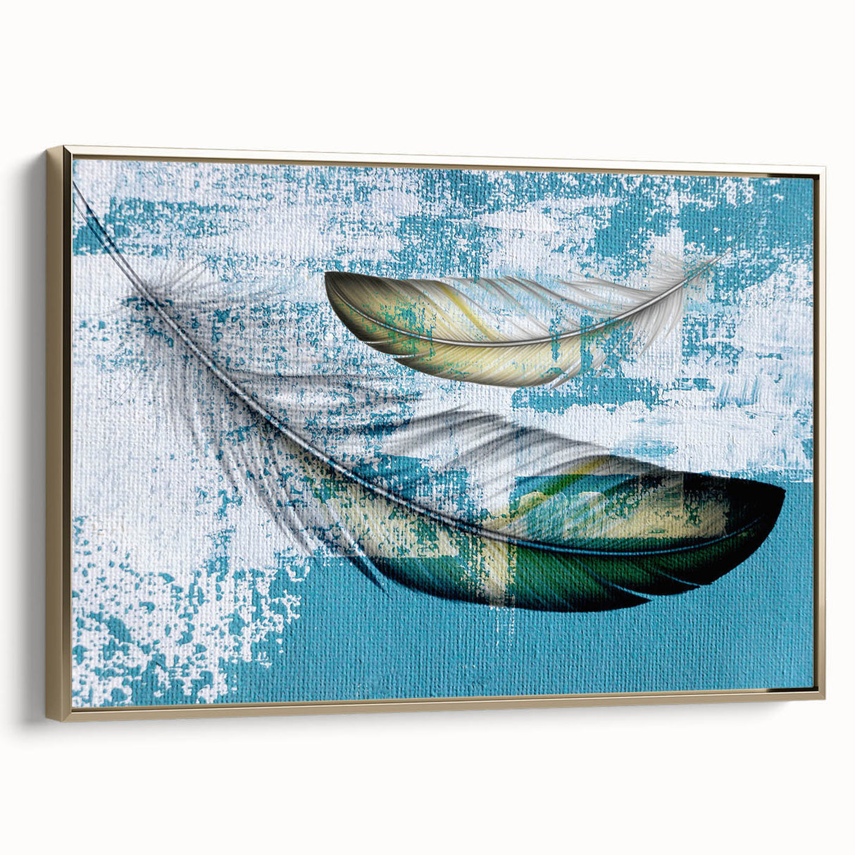 Framed canvas wall art showcasing an abstract design of gold strokes and lines, elegantly displayed in a modern setting, perfect for contemporary home decor.