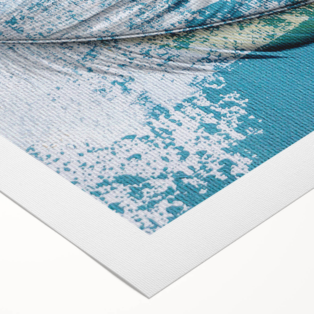 Abstract strokes and lines design on rolled canvas, featuring a vibrant color palette of blues, yellows, and reds, perfect for modern home decor.