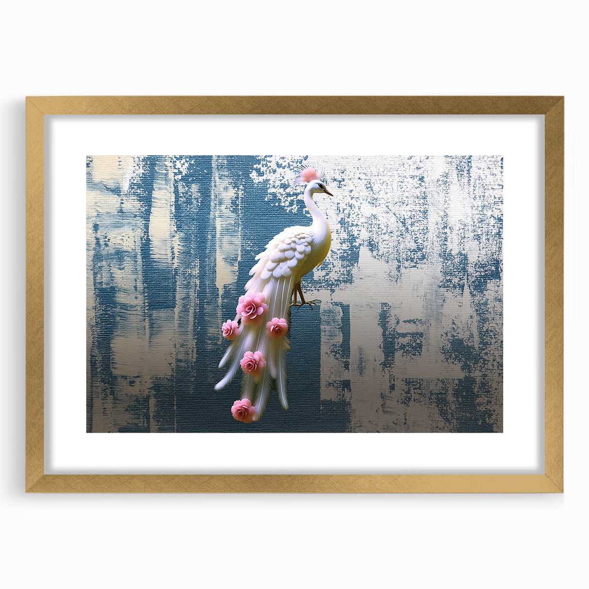 Abstract strokes and lines wall art design in a gold frame with mat, showcasing contemporary artistic style. Ideal for modern home decor, enhancing aesthetic appeal.