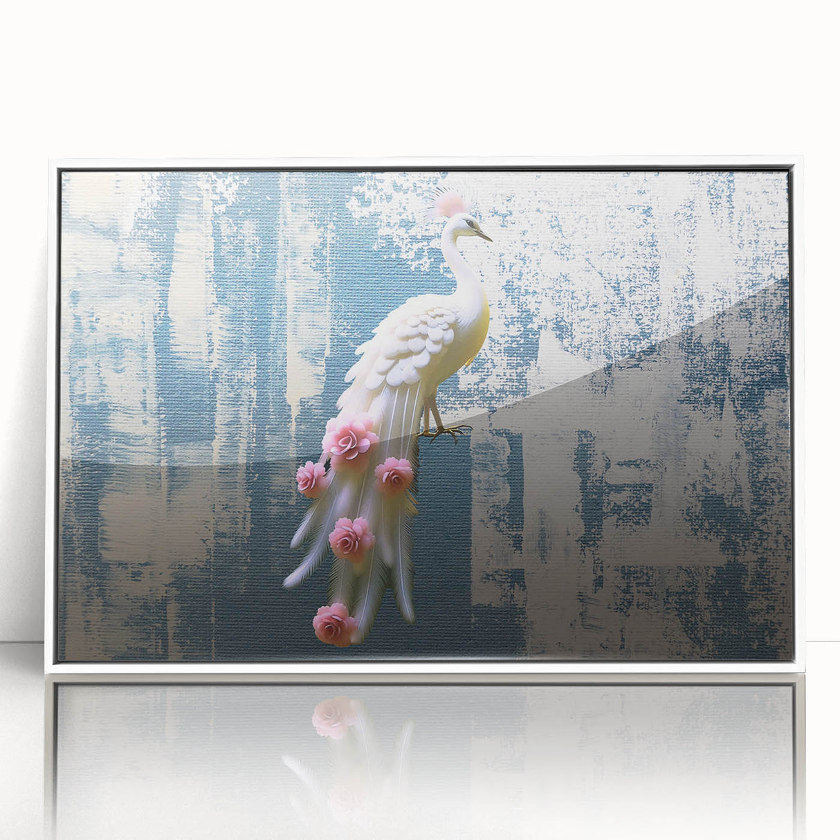 Abstract wall art featuring a dynamic composition of colorful strokes and lines, framed in white acrylic, perfect for modern home decor. The design showcases vibrant hues blending harmoniously, creating an eye-catching focal point for any room.