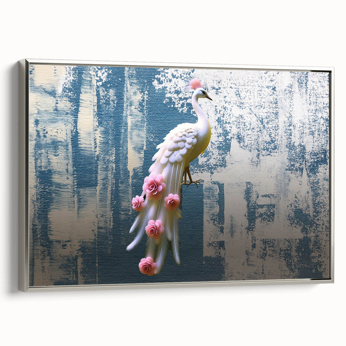 Framed canvas wall art showcasing an abstract design with elegant silver strokes and lines, perfect for modern home decor. The piece adds a contemporary touch to any room.