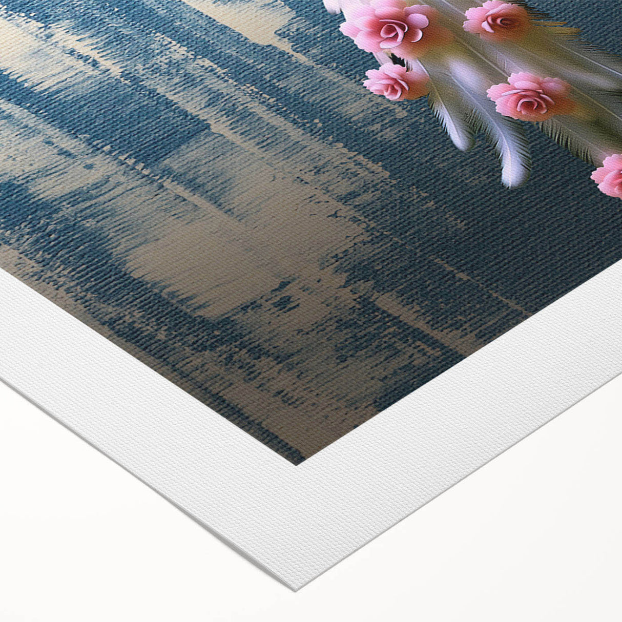 Abstract wall art design featuring vibrant strokes and lines in shades of blue, orange, and yellow, printed on rolled canvas for modern decor. Perfect for adding a contemporary touch to any living space.