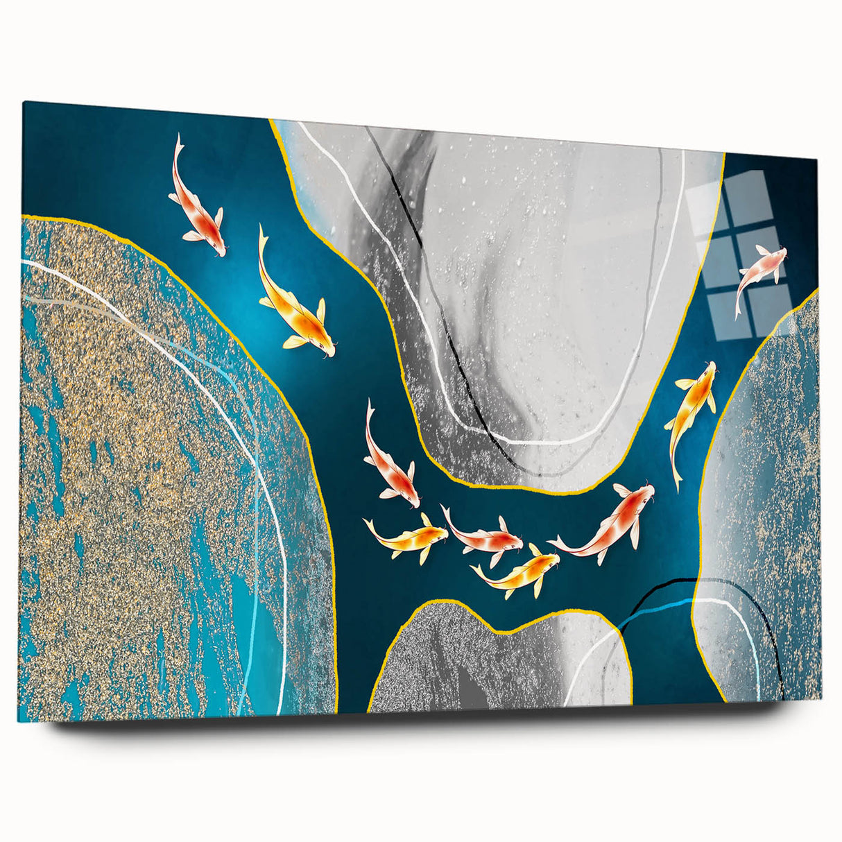 Abstract wall art featuring vibrant strokes and lines in various colors, displayed in an acrylic glass frame, showcasing a modern artistic design perfect for contemporary interiors.