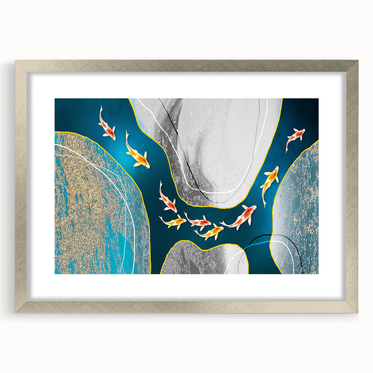 Abstract strokes and lines design wall art collection framed with a silver mat, showcasing a modern aesthetic suitable for contemporary decor, perfect for adding a touch of elegance to any room.