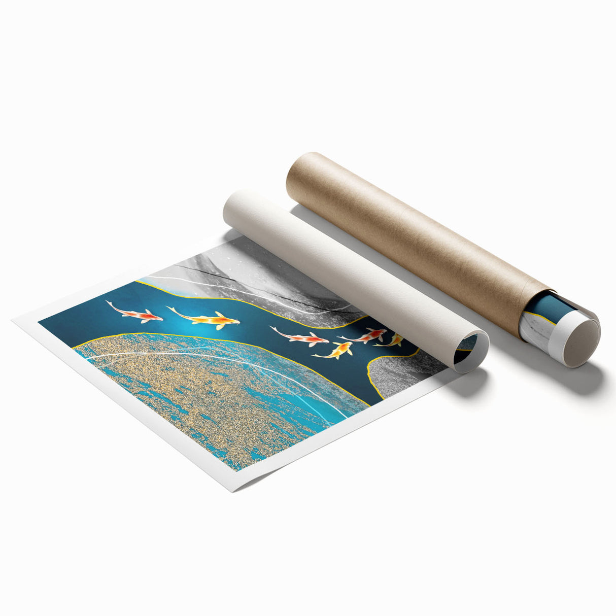 Abstract wall art print featuring vibrant strokes and lines in shades of blue, yellow, and orange, designed for modern decor. Ideal for enhancing living spaces.