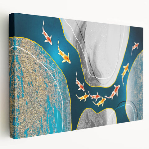 Abstract wall art featuring vibrant strokes and lines in a modern design, displayed on stretched canvas with a side view, perfect for contemporary decor.
