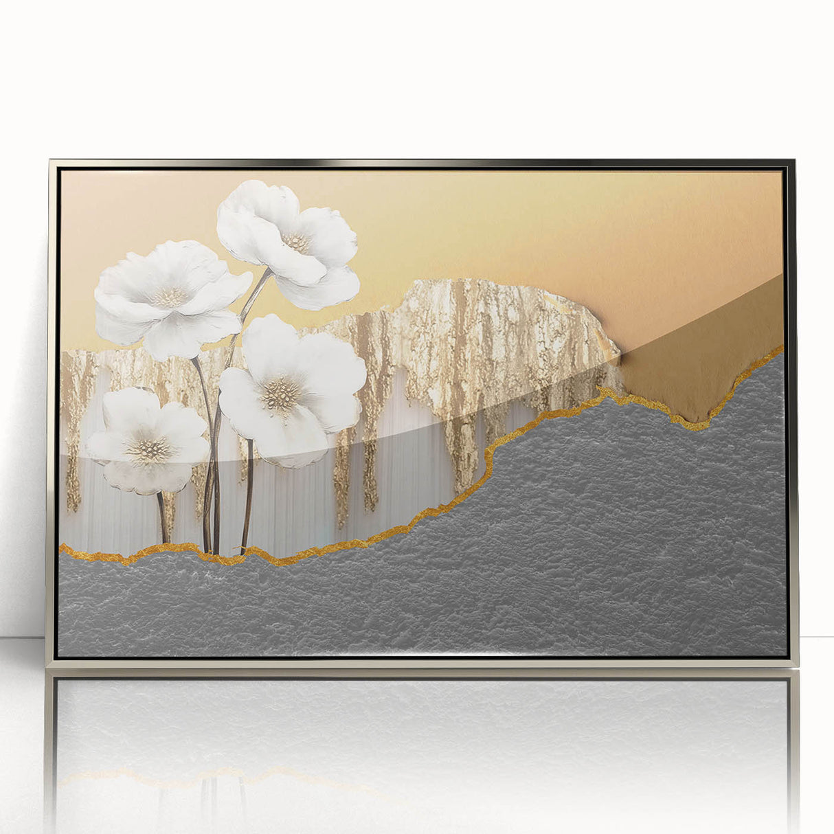 Framed abstract wall art showcasing dynamic strokes and lines in a silver-acrylic finish, perfect for modern decor. Ideal for enhancing artistic interiors.