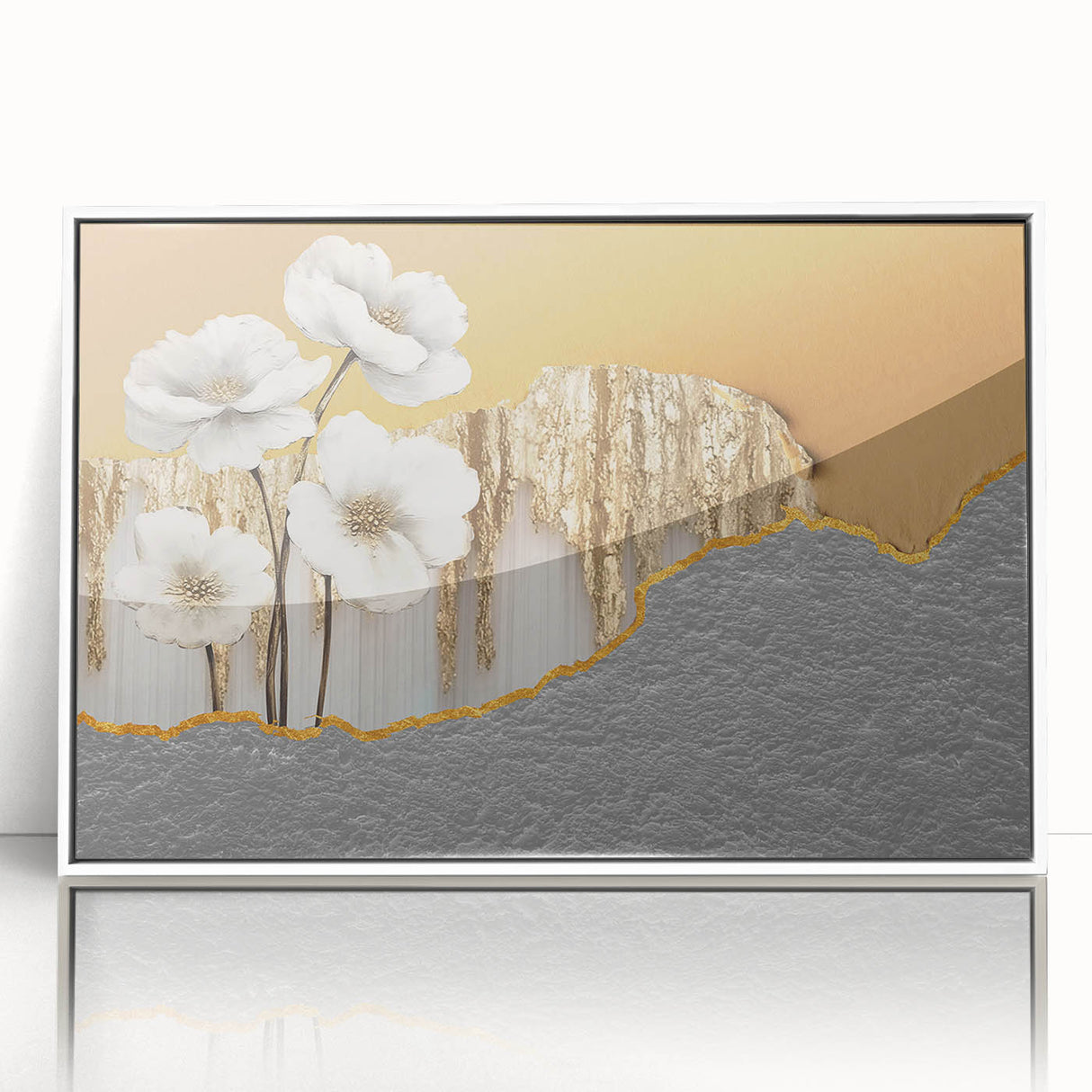 Abstract wall art featuring colorful strokes and lines in a modern design, framed with a white border, perfect for contemporary home decor.