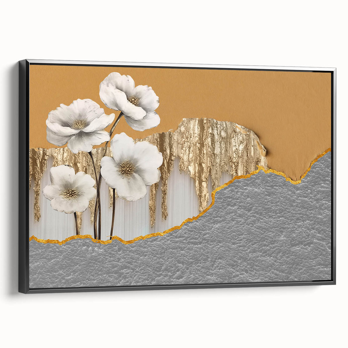 Framed canvas wall art showcasing an abstract design with colorful strokes and lines, featuring a sleek black frame. Ideal for modern home decor, this piece adds vibrant character to any space.