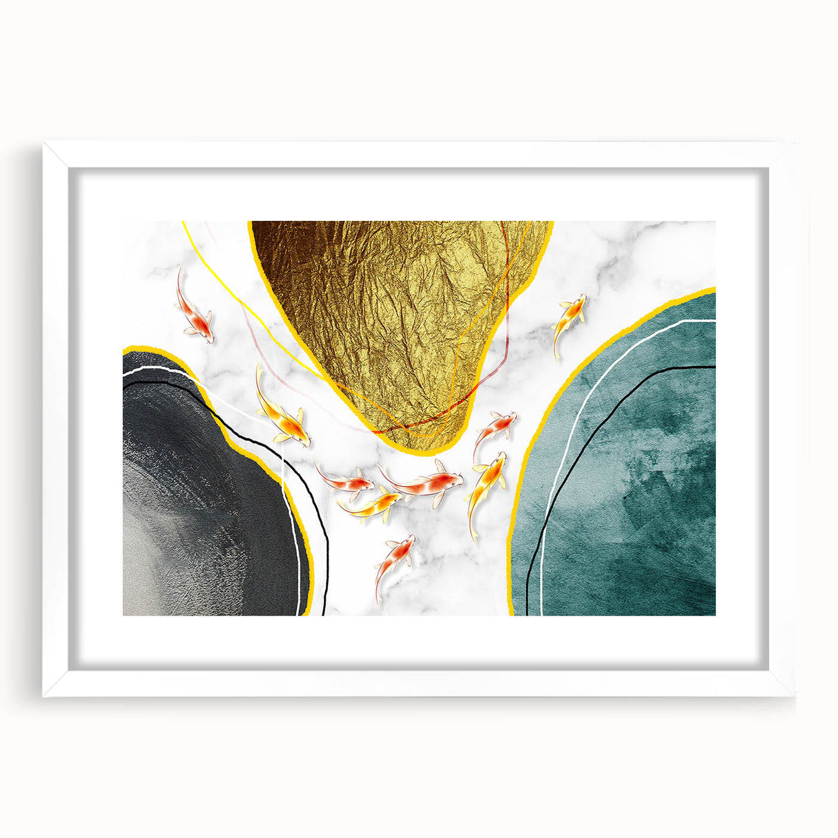 Abstract wall art featuring a modern strokes and lines design in a white frame with a mat, ideal for contemporary home decor or office spaces, showcasing a minimalist aesthetic.