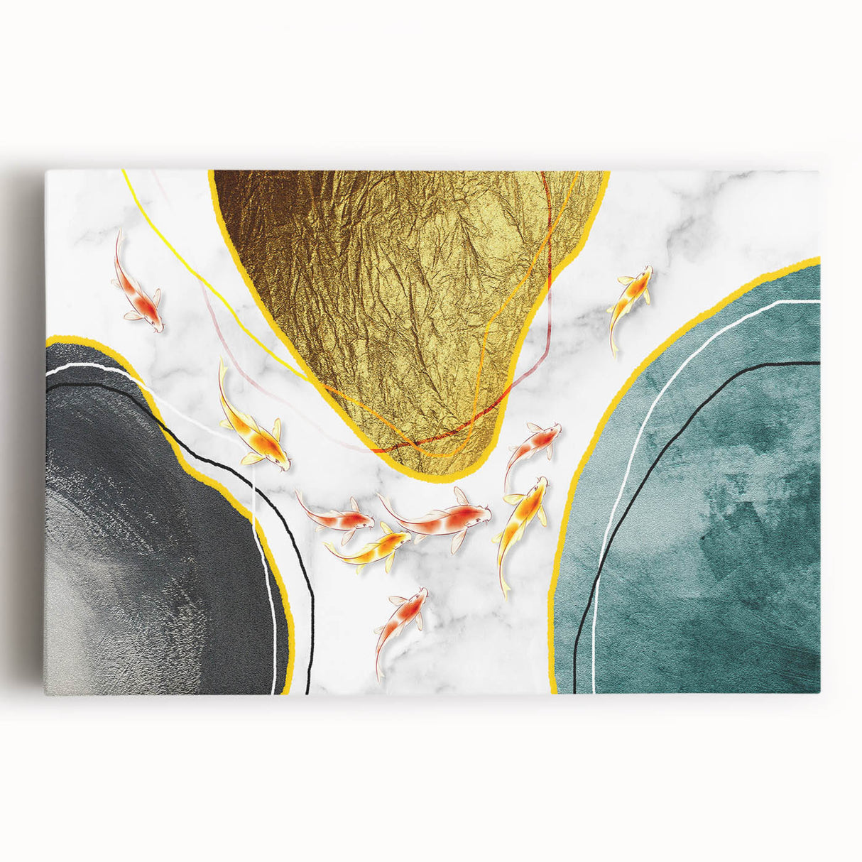 Abstract wall art featuring dynamic strokes and lines in a vibrant color palette, showcasing a modern design on a stretched canvas, perfect for contemporary decor.