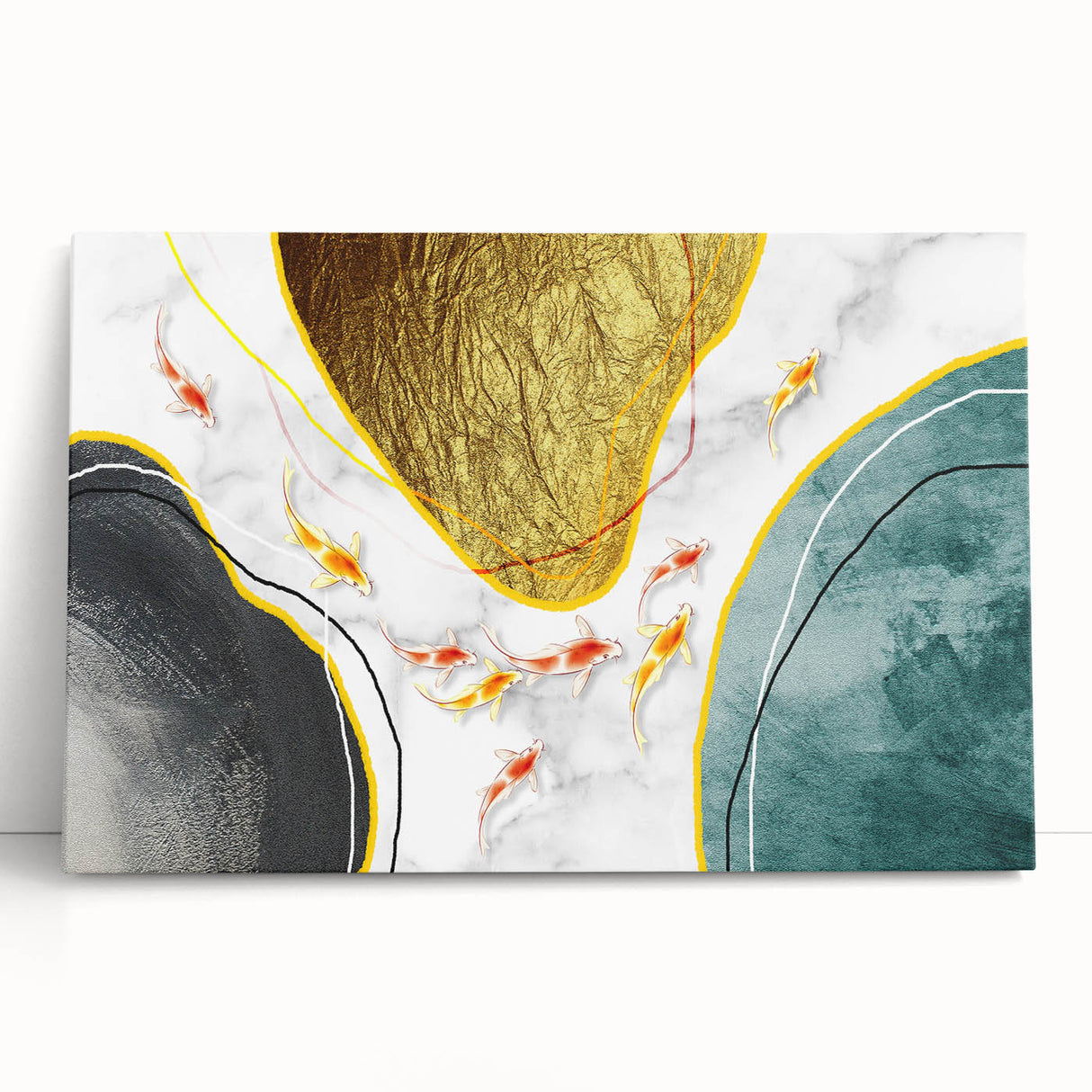 Abstract wall art featuring bold strokes and lines in vibrant colors, showcasing a modern design on stretched canvas, perfect for contemporary home decor.