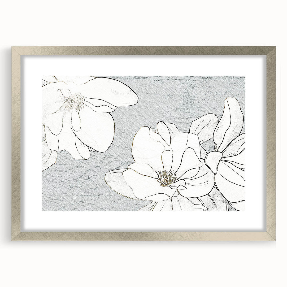 Abstract wall art featuring dynamic strokes and lines in a contemporary design, framed with a silver mat, ideal for modern home decor. Perfect for adding a stylish touch to living spaces.