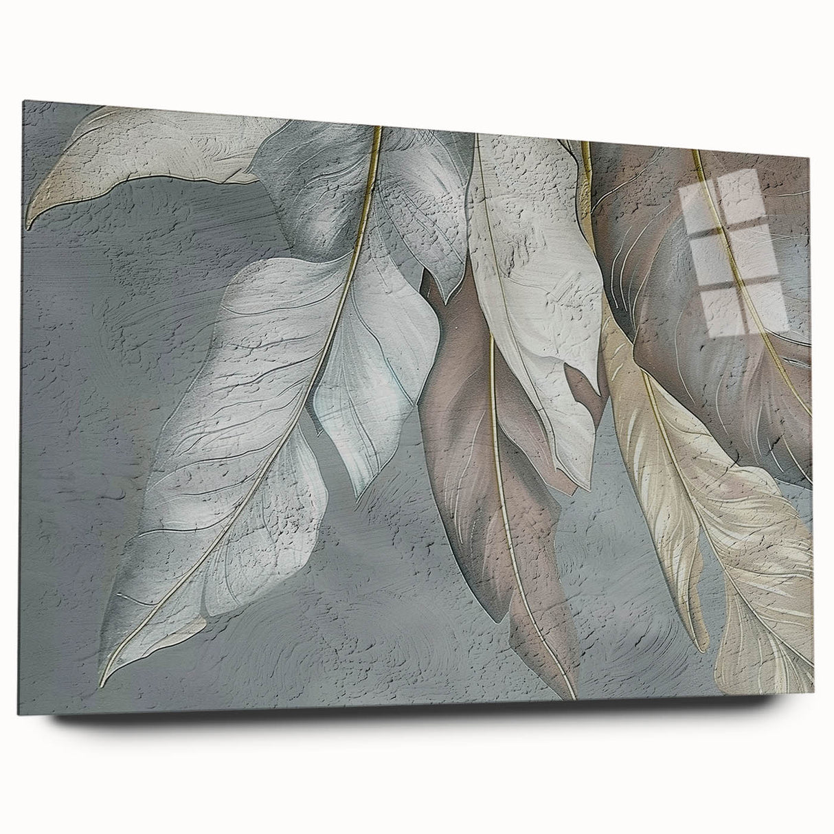 Abstract strokes and lines in vibrant colors create a modern wall art design, displayed in a sleek acrylic glass frame, perfect for contemporary home decor.