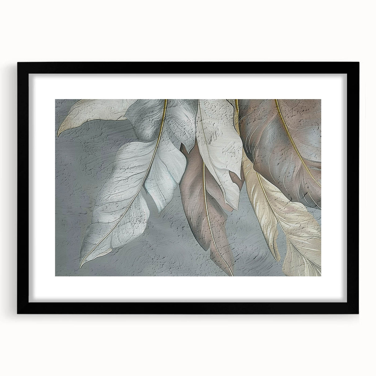 Abstract wall art featuring dynamic strokes and lines in a modern design, framed with a black mat for a sleek, contemporary look, ideal for home decor.