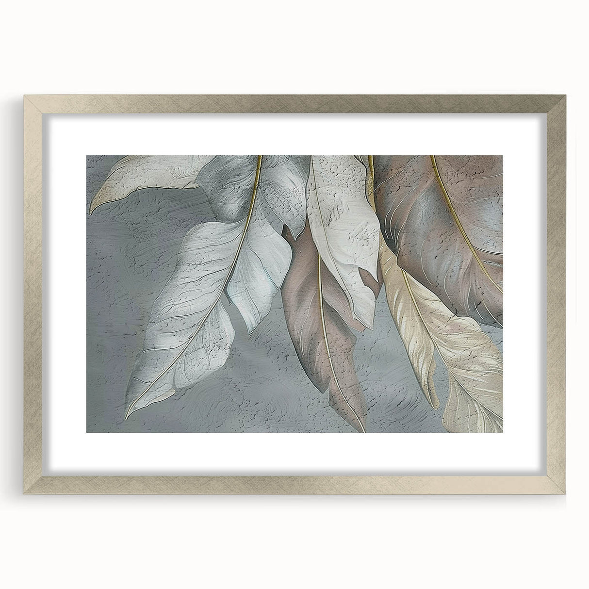 Abstract wall art featuring intricate strokes and lines in a modern design, framed with a silver mat for an elegant touch, perfect for contemporary decor.