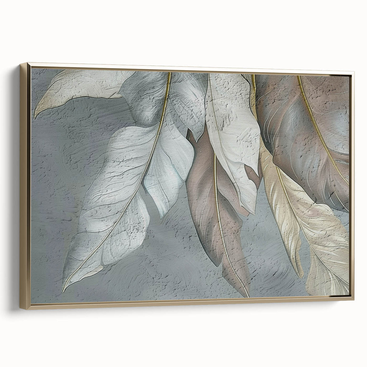 Framed canvas wall art showcasing an abstract design with gold strokes and lines, adding a contemporary touch to modern interior decor. Ideal for living spaces and offices.