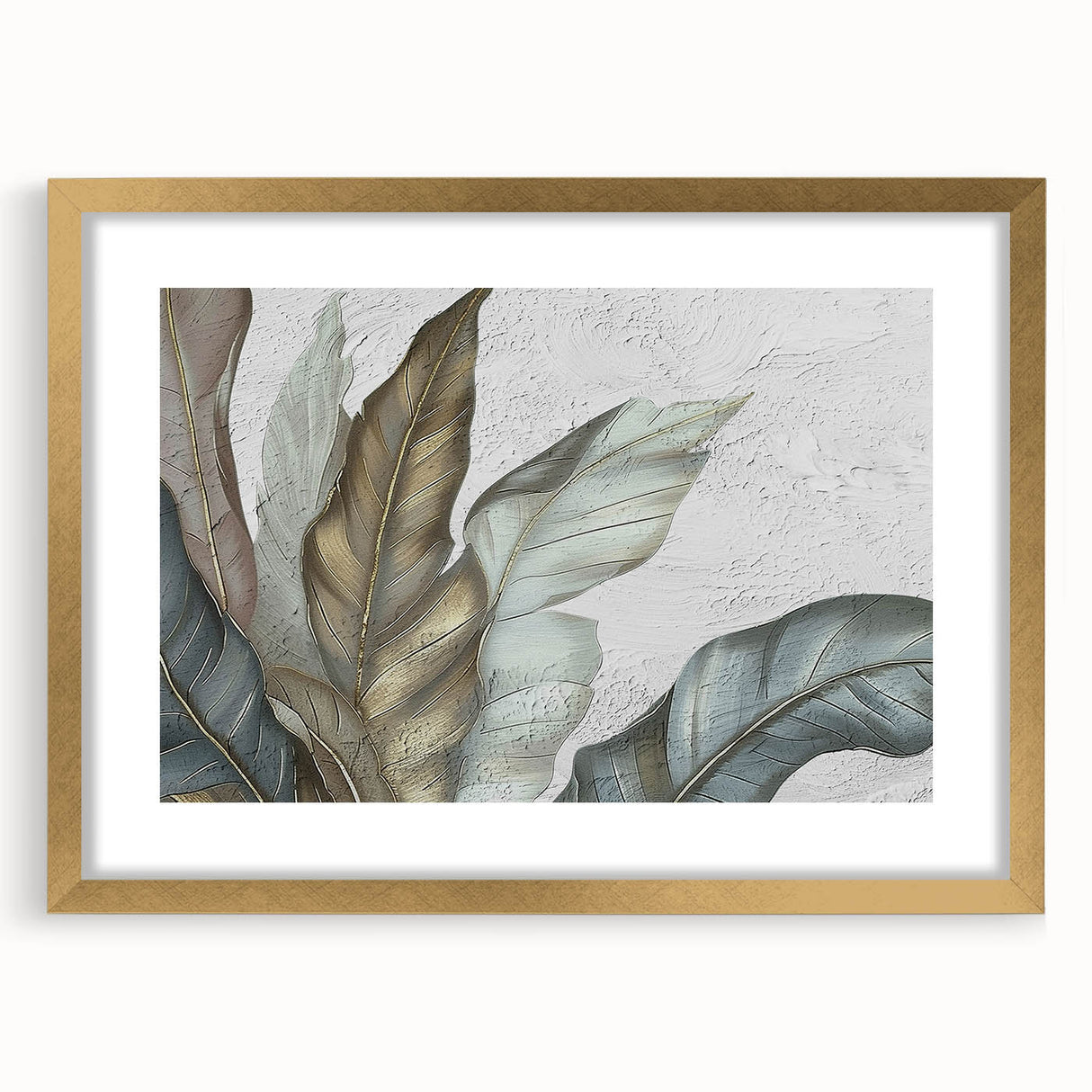 Abstract wall art print featuring vibrant strokes and lines in a gold-framed design, showcasing a modern aesthetic ideal for contemporary home decor.